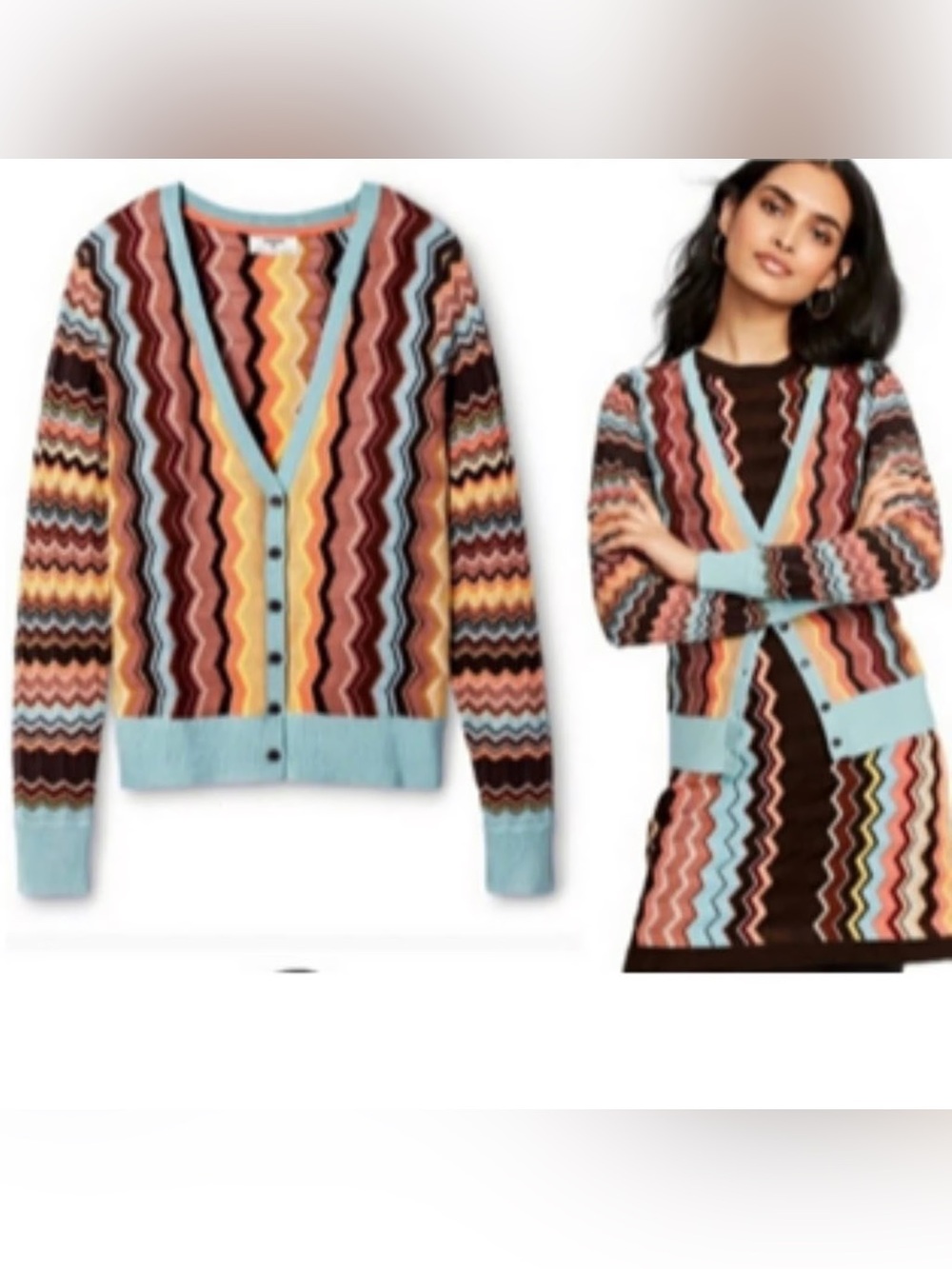 Missoni for Target | Multicolor Zigzag V-Neck Cardigan with Light Blue Trim